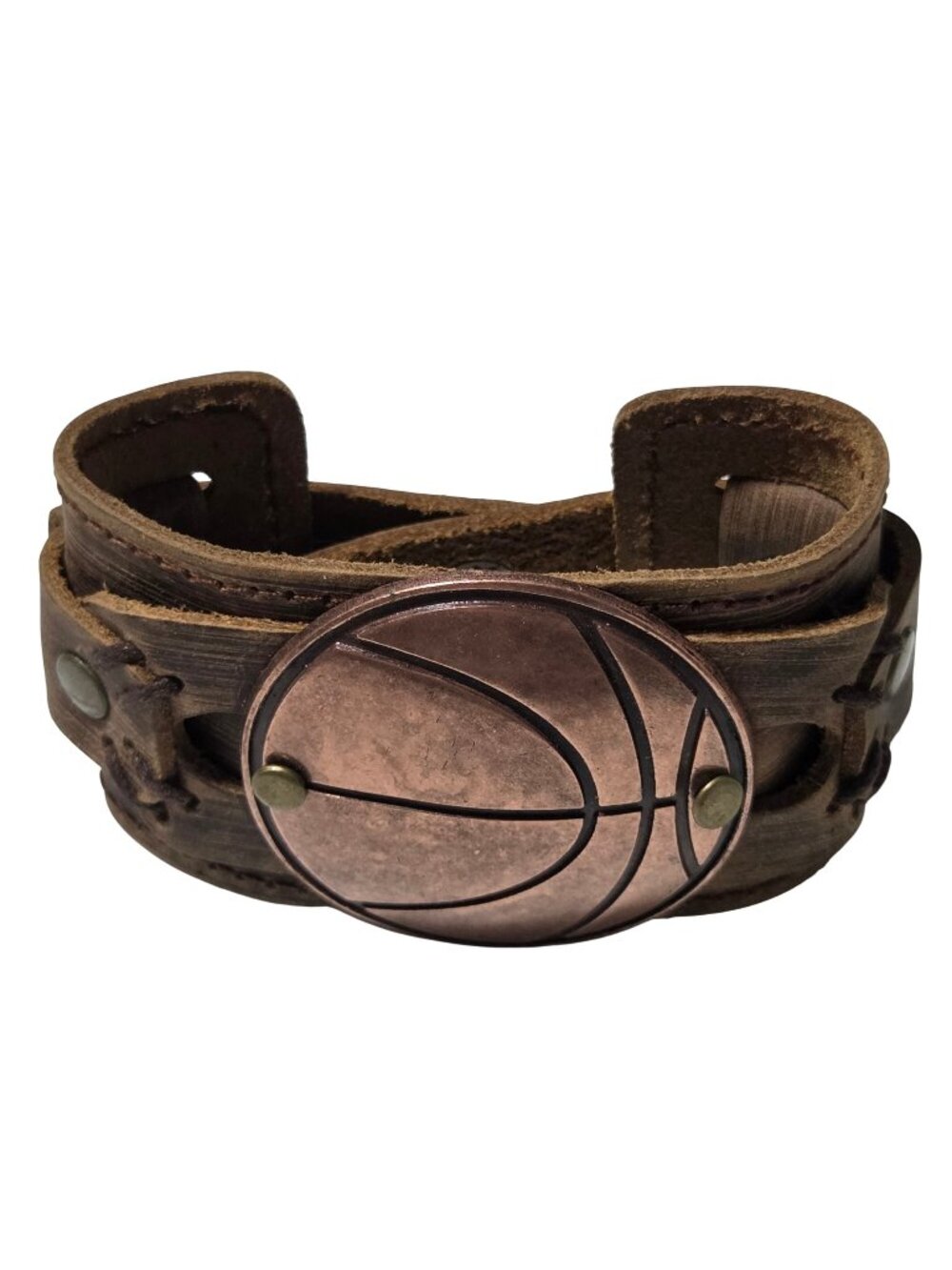 Plunder Leather Basketball Cuff Bracelet Copper Accent Sport Fashion Jewelry Men